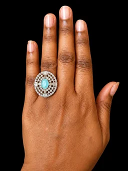 OVAL AMERICAN DIAMOND FINGER RING - Adjustable, Mint Blue