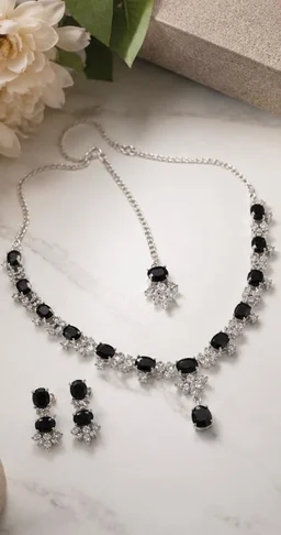 AMERICAN DIAMOND NECKLACE SET - Adjustable, Black