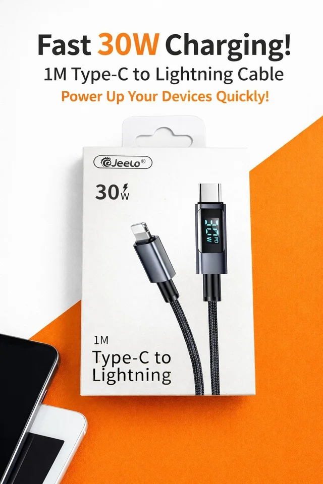 Jeelo 30W Type C to Lightning Fast Charging Cable