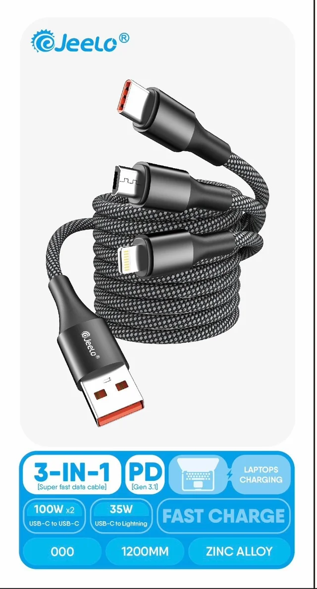 Jeelo 3-IN-1 Daya cable