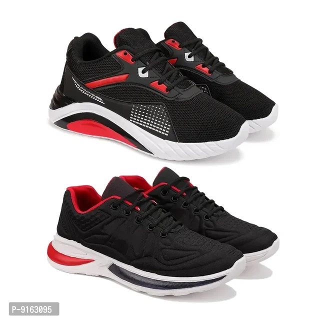Elegant Canvas Self Design Sports Running Shoes For Men- Pack Of 2