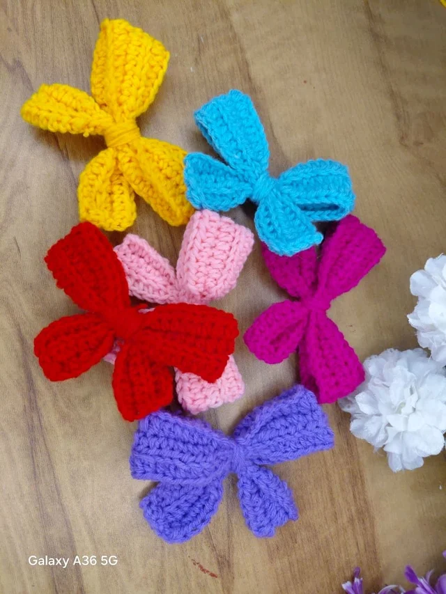 6 Piece: Multicolour Crochet Cozy Bow Hair Clip Handmade