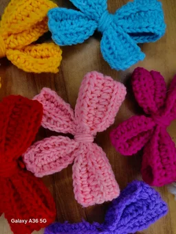 6 Piece: Multicolour Crochet Cozy Bow Hair Clip Handmade