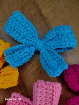 6 Piece: Multicolour Crochet Cozy Bow Hair Clip Handmade