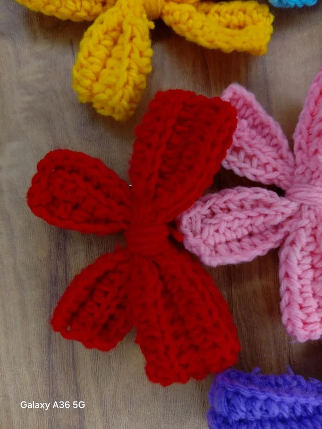 6 Piece: Multicolour Crochet Cozy Bow Hair Clip Handmade