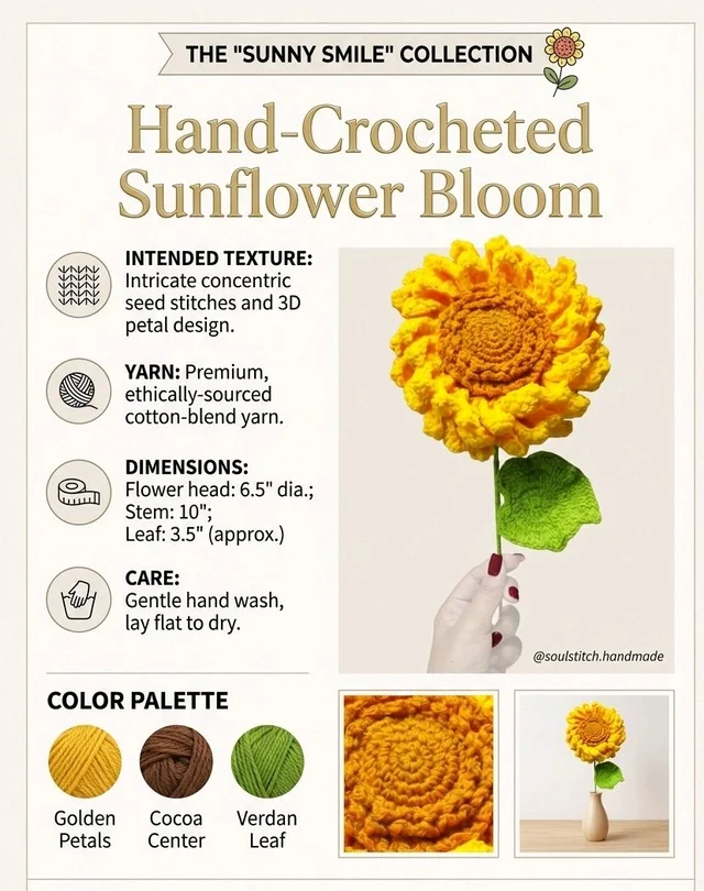 Hand- crocheted Sunflower Bloom