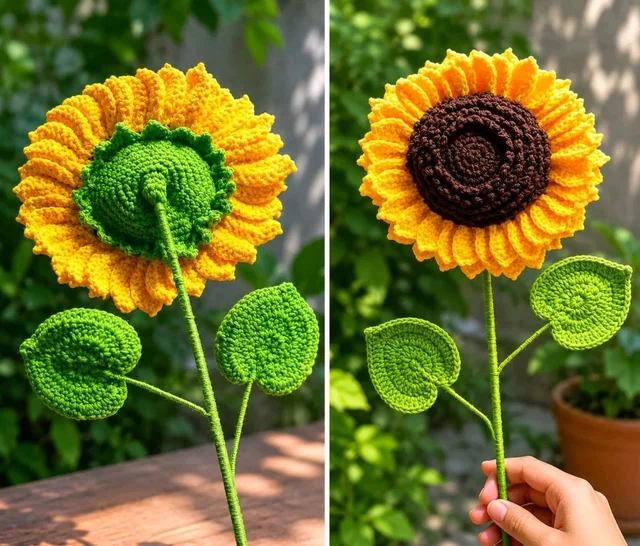 Hand- crocheted Sunflower Bloom
