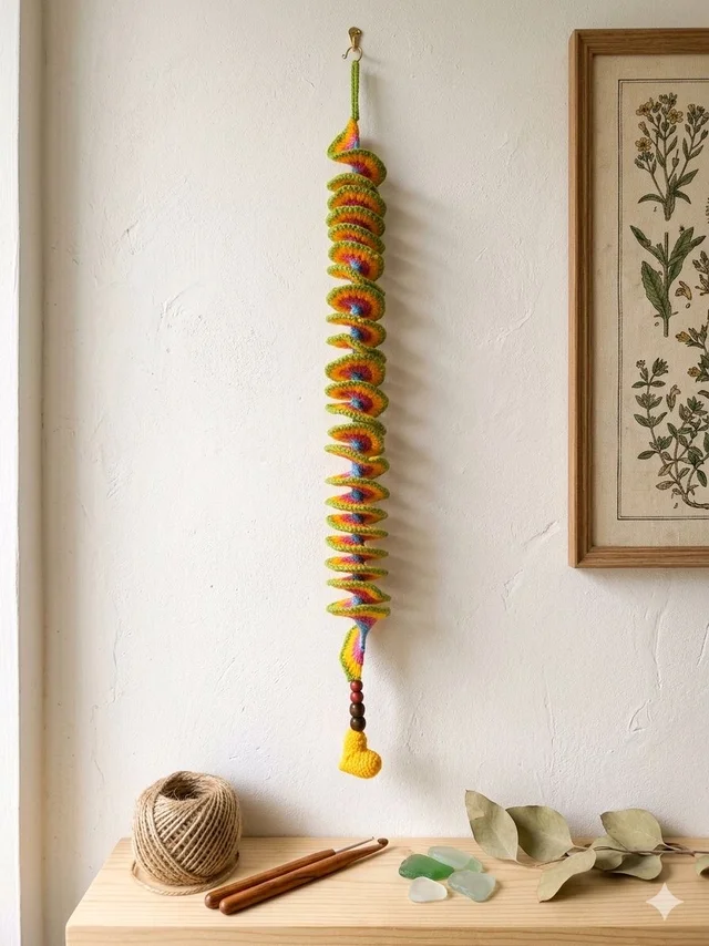 Handmade Crocheted Vibrant Multicolour Spiral Wing Spinner Decoration Items For Wall Decor, Door Hangings