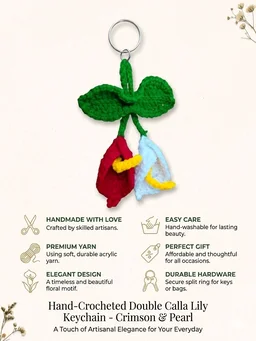 Hand-Crocheted Double Flowers Keychain