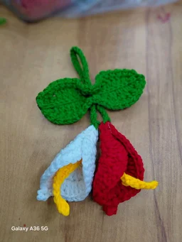 Hand-Crocheted Double Flowers Keychain