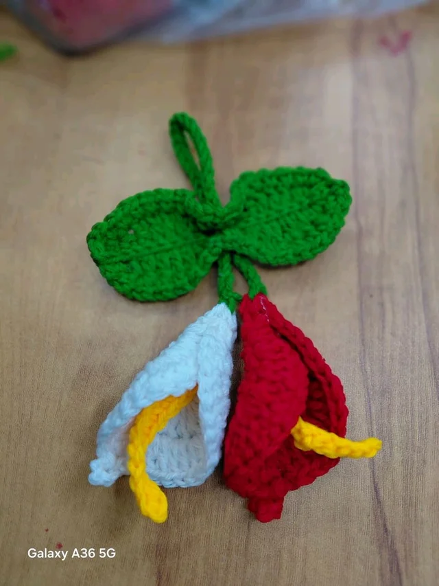 Hand-Crocheted Double Flowers Keychain
