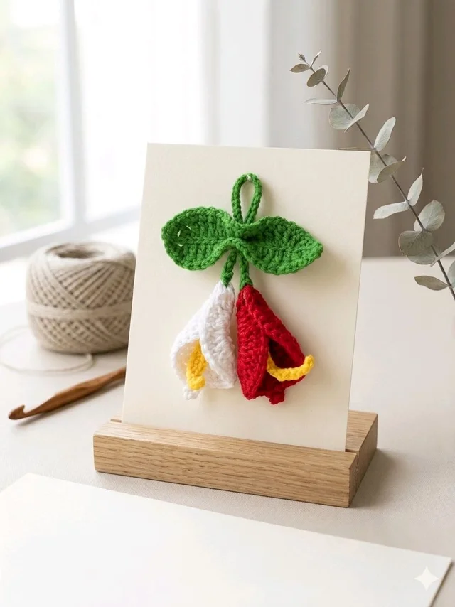 Hand-Crocheted Double Flowers Keychain