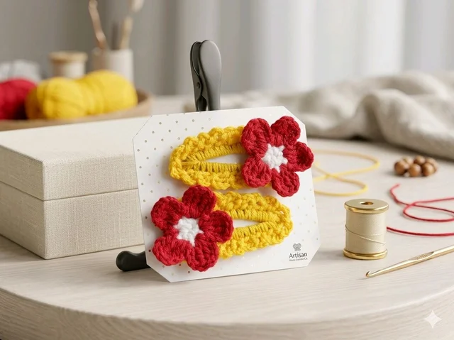 2 piece: Hand-Crocheted Yellow & Red HairClip