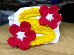 2 piece: Hand-Crocheted Yellow & Red HairClip