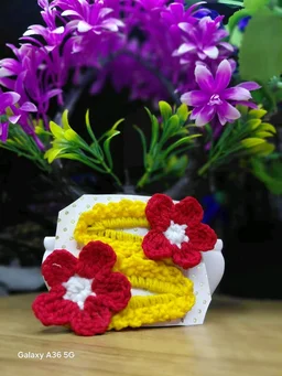 2 piece: Hand-Crocheted Yellow & Red HairClip