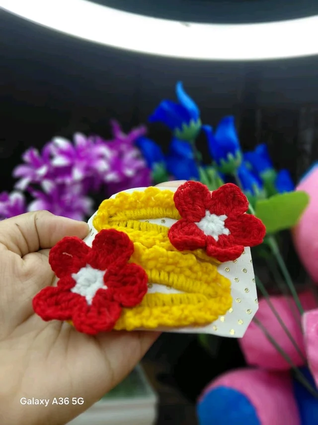 2 piece: Hand-Crocheted Yellow & Red HairClip