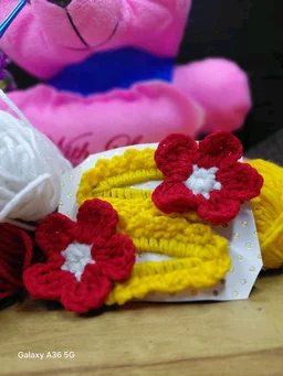 2 piece: Hand-Crocheted Yellow & Red HairClip