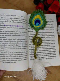 Hand-Crocheted Peacock Feather Bookmark