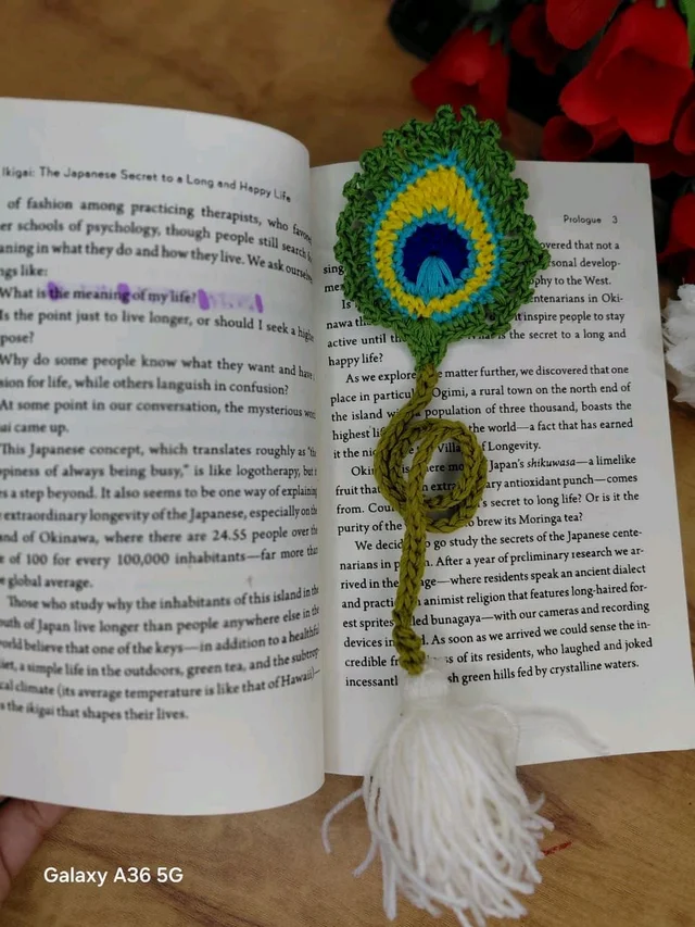Hand-Crocheted Peacock Feather Bookmark