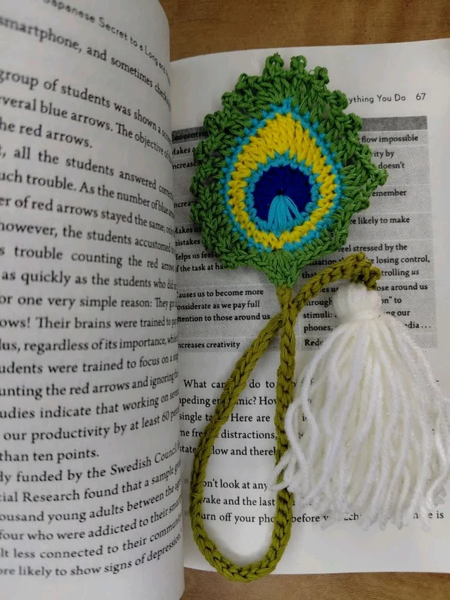 Hand-Crocheted Peacock Feather Bookmark