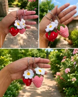 2piece: Hand Crocheted Strawberry Keychains (Red&Pink)