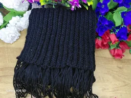 Hang-Crocheted Ribbed Woolen Bow Scraff - Black