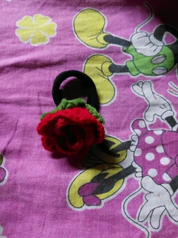 SenCrafts Hand Crocheted Flower Scrunchies Hair Band - rose