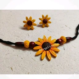 Handmade Sunflower Pendant Necklace And Earrings Set 1