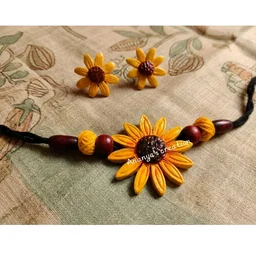 Handmade Sunflower Pendant Necklace And Earrings Set 1