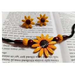 Handmade Sunflower Pendant Necklace And Earrings Set 1