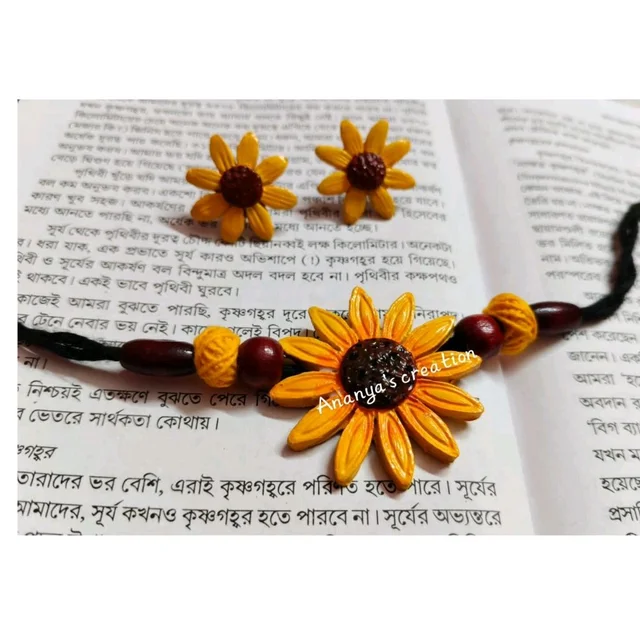 Handmade Sunflower Pendant Necklace And Earrings Set 1