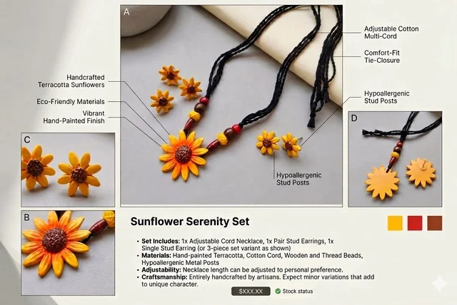 Handmade Sunflower Necklace And Earrings Set 1