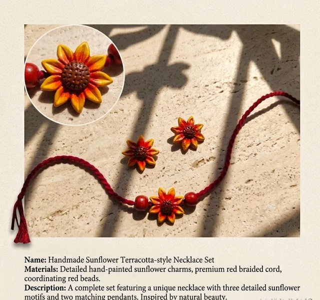Handmade Sunflower Terracotta Style Necklace Set 1