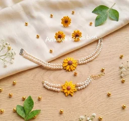 Handmade Polymer Clay Sunflower Pearl Necklace And Earrings Set 1