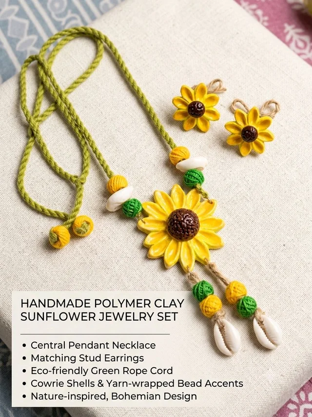Handmade Polymer Clay Sunflower Jewellery Set