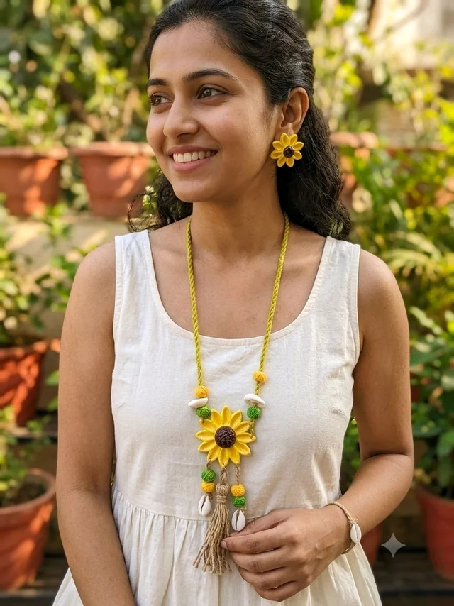 Handmade Polymer Clay Sunflower Jewellery Set