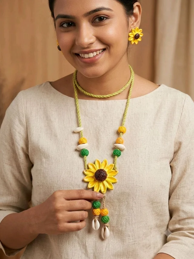 Handmade Polymer Clay Sunflower Jewellery Set