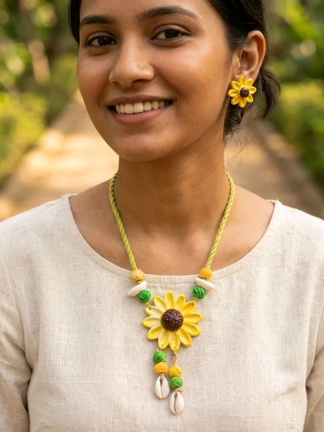 Handmade Polymer Clay Sunflower Jewellery Set