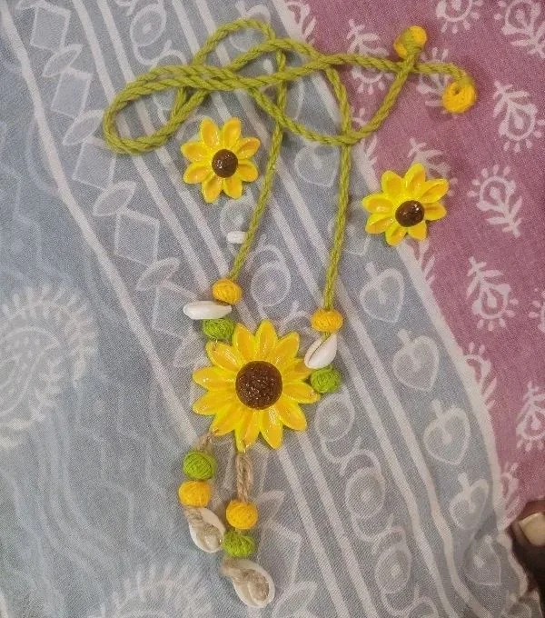 Handmade Polymer Clay Sunflower Jewellery Set