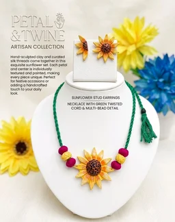 Handmade Sunflower Necklace And Earrings Set