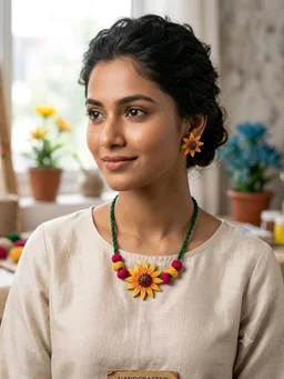 Handmade Sunflower Necklace And Earrings Set