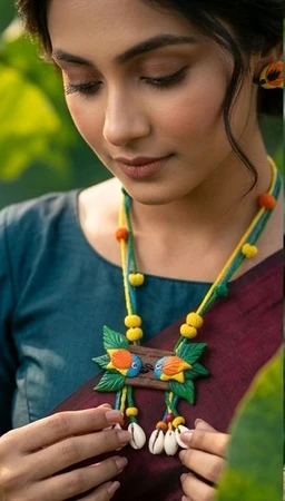 Handmade Polymer Clay Birds& Leaves Jewellery Set