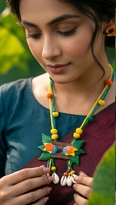 Handmade Polymer Clay Birds& Leaves Jewellery Set