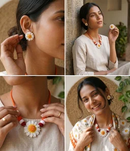Handmade Daisy Bloom Polymer Clay Jewellery Set