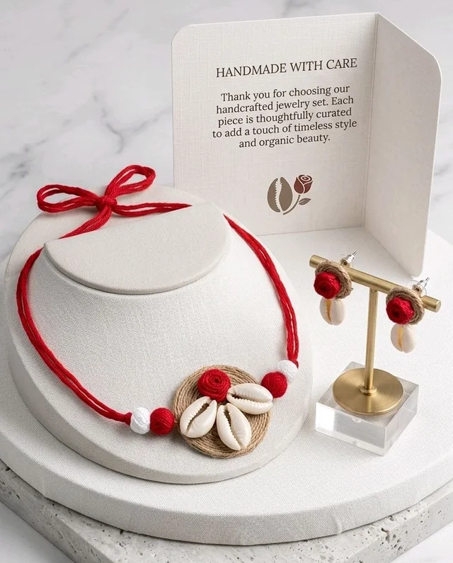 Handmade Cowrie Shell Choker Set With Earrings