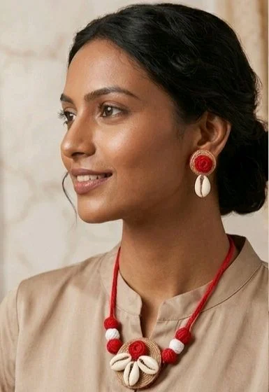 Handmade Cowrie Shell Choker Set With Earrings