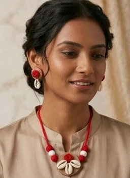Handmade Cowrie Shell Choker Set With Earrings