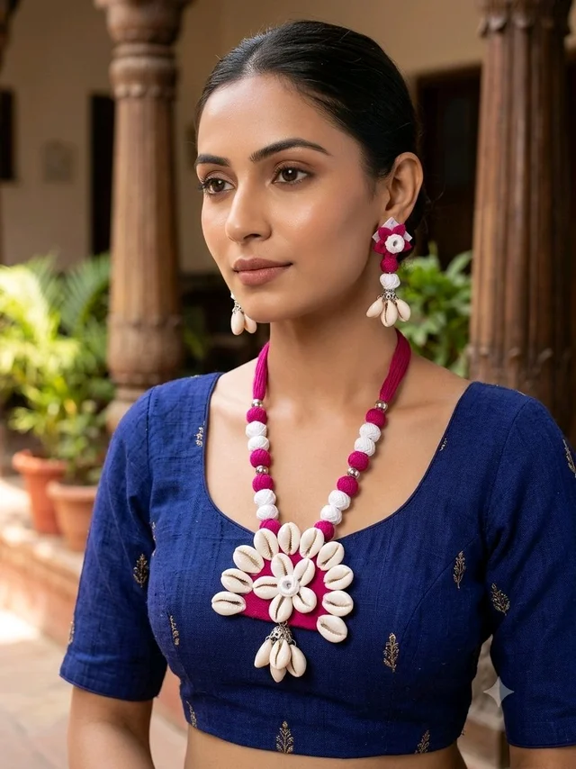 Handcrafted Cowrie Shell And Megenda Bloom Jewellery Set