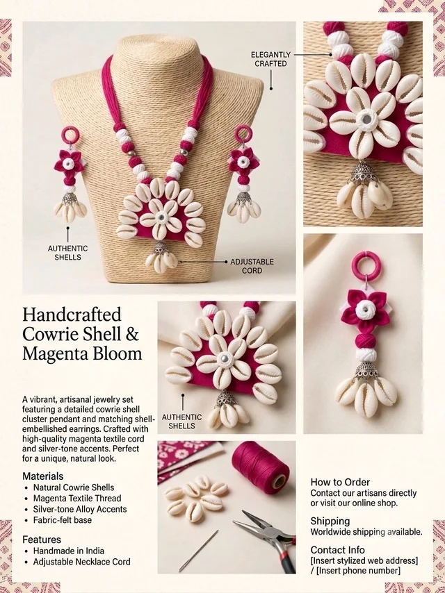 Handcrafted Cowrie Shell And Megenda Bloom Jewellery Set