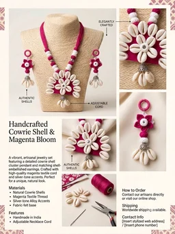 Handcrafted Cowrie Shell And Megenda Bloom Jewellery Set
